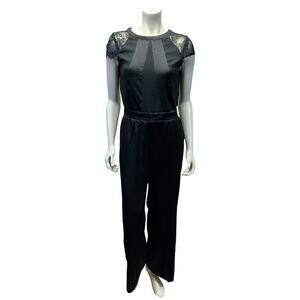 New York & Company Black Lace Cap Sleeve Wide Leg Jumpsuit XS